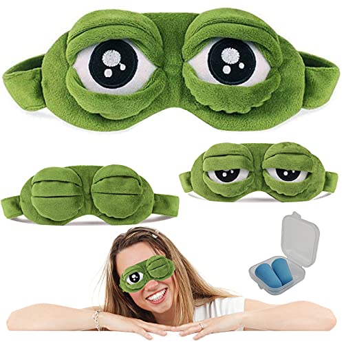 SwirlColor Antifaz para Dormir 3D Máscara de Ojo de Rana, Antifaz para Dormir Gracioso Pelusa con Vendas para Los Ojos Verde