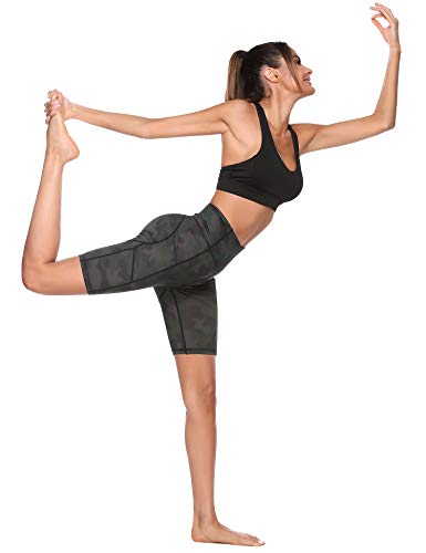 Sykooria Pantalones Cortos de Yoga para Mujer Leggings Deportivo con Bolsillos Mallas Cortas de Compresión para Running Casuales Fitness