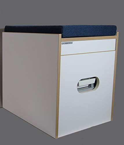 Taburete de inodoro blanco con inodoro Porta Potti 335 – Acolchado azul – Taburete de almacenamiento