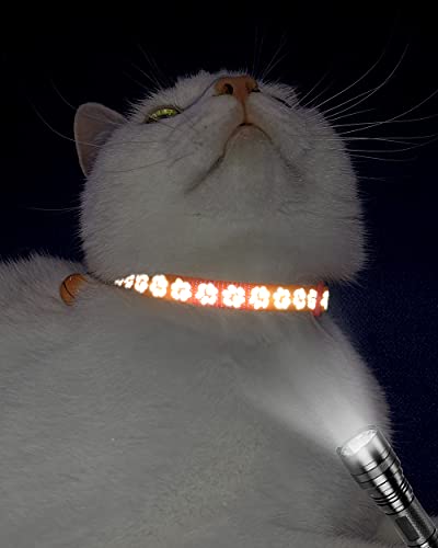 Taglory Collar Gato Reflectante, 2 Piezas Collares para Gatos con Cascabeles y Hebilla Seguro de Liberación Rápida, 19-32cm Naranja