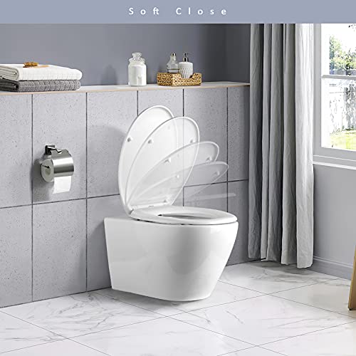 Tapa WC, Asiento de inodoro ovalado con sistema de descenso automático, tapa de inodoro, color blanco (Tapa WC-UF)
