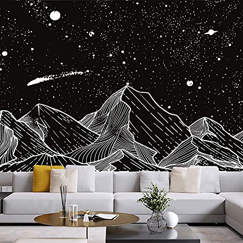 Tapiz de mandala indio con estrella de luna de montaña de línea, tapiz de brujería psicodélica gitana bohemia de pared A1 150x200cm
