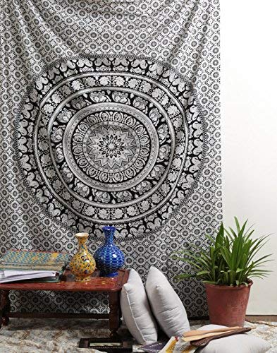 Tapiz Mandala Colgar en la Pared - Black and White Tapices Decorativo Cubierta Decorativa Casera Etnica India Tapestry - Blanco y Negro - 213 x 137 cm