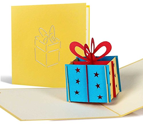 Tarjeta de felicitación para cumpleaños hecho a mano y laser con diseño desplecable en 3D, paquete regalo, amarillo, G01