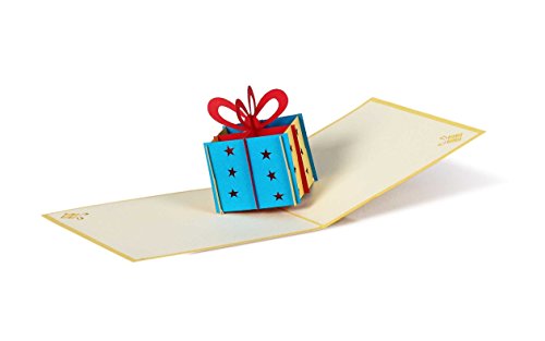 Tarjeta de felicitación para cumpleaños hecho a mano y laser con diseño desplecable en 3D, paquete regalo, amarillo, G01