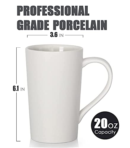 Tazas de café grandes de 20 oz / 600 ml, taza de cerámica Smilatte M007 Plain Tall con asa para hombres de papá, juego de 2, blanco