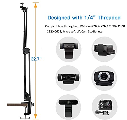 Tencro - Soporte de brazo para cámara web Logitech Webcam C922 C930e C930 C920 C615, otros dispositivos con rosca de 1/4 pulgada