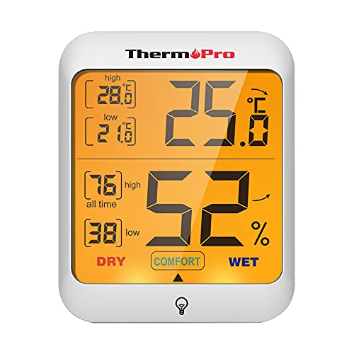 ThermoPro TP53 Termómetro Higrómetro Digital Medidor de Humedad y Temperatura de Interior Termohigrómetro Profesional para Habitación Ambiente con Retroiluminación Táctil