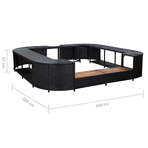 Tidyard Conjuntos Sofa Exterior Patio Tumbona en la Piscina del Patio del Patio Borde de Jacuzzi Cuadrado ratán sintético Negro 268x268x55 cm