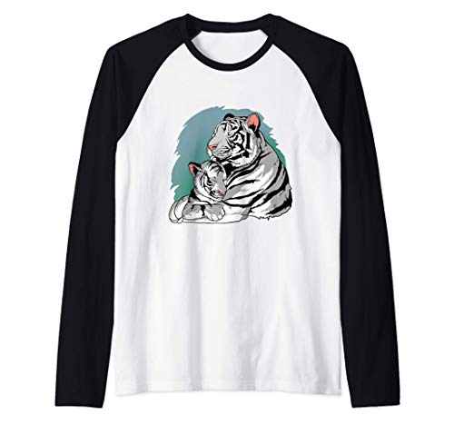 Tigre blanco y cachorro de gato grande Camiseta Manga Raglan