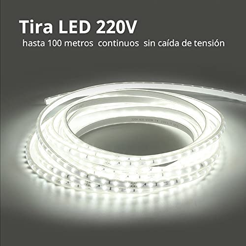 Tira LED 220V SMD2835, 60Led/m, carrete 50 metros con conectores rápidos, 20cm corte, Blanco neutro