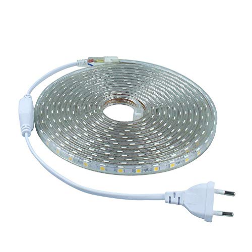 Tiras LED Smd5050 60 Led/m 220v (2 Metros) 6000k Luz Fria IP65 Impermeable Sin Pegamiento Con Enchufe ONSSI LED