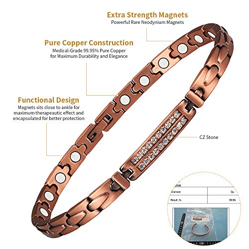 Tobillera magnética de cobre para mujeres con diseño de cristal blingbling estilo, el mejor regalo para mujeres Día de la Madre