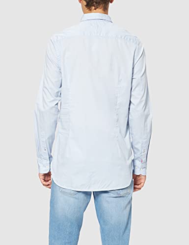 Tommy Hilfiger Camisa de Sarga Fina con Efecto Lavado de Tiza, Breezy Blue, S para Hombre