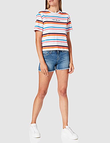 Tommy Jeans Tjw Bxy Crop Stripe tee Camiseta, Silver Grey Htr/Multi, S para Mujer