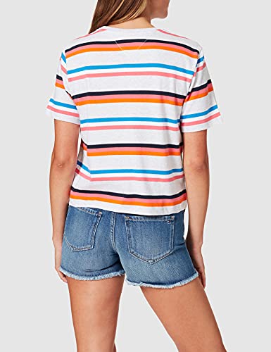 Tommy Jeans Tjw Bxy Crop Stripe tee Camiseta, Silver Grey Htr/Multi, S para Mujer