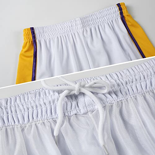 Traje de camiseta de baloncesto deportivo, uniformes de baloncesto Lakers, camiseta y pantalones cortos de entrenamiento, James # 23, malla bordada transpirable, camisetas clásicas unisex,White-S