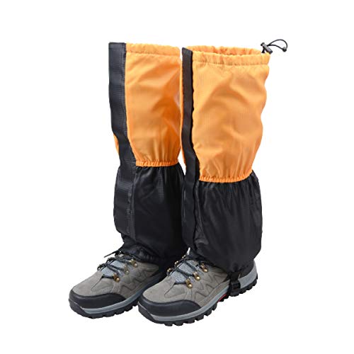 TRIWONDER Polainas Impermeable de Senderismo para piernas a Prueba de Viento Nieve Lluvia para Montaña Caza Esquí Escalada (1 Par) (Naranja y Negro)