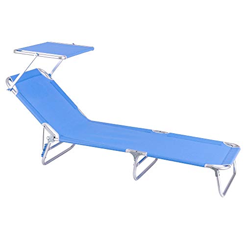 Tumbona Playa Cama con Parasol de 3 Posiciones de Aluminio y textileno de 190x58x25 cm (Azul)