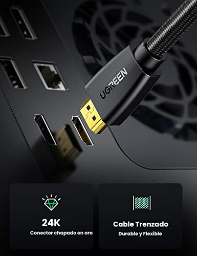 UGREEN Cable HDMI 4K Ultra HD, Alta Velocidad Cable HDMI 2.0 4K@60Hz 18Gbps, Ethernet, 3D, HDR, 2160P, 1080P, ARC, Dolby Vision, Compatible con PS5 PS4 Xbox 360 Blu-Ray TV, Algodón Trenzado, 2 Metros