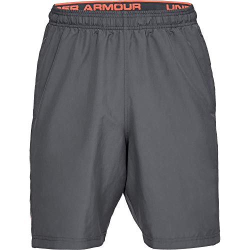 Under Armour Woven Graphic Wordmark, pantalón corto hombre, Gris (Pitch Gray / Orange Glitch) , M