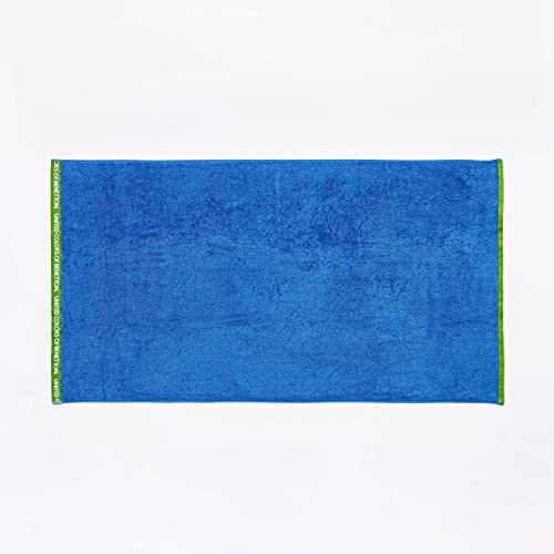 UNITED COLORS OF BENETTON- Toalla de Playa 90 x 160 cm, Rizo de 100% Algodón, Compacta, Ligera, Suave y de Secado Rápido, Apta para Lavadora, Azul