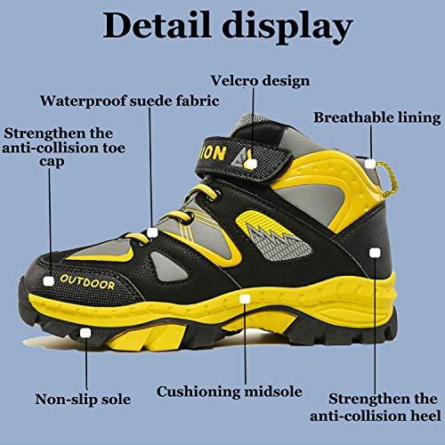Unitysow Zapatillas de Senderismo para Niño Zapatillas y Calzado Deporte Niños Impermeables Botas de Senderismo Aire Libre Montaña Zapatillas Trekking,Amarillo,EU36