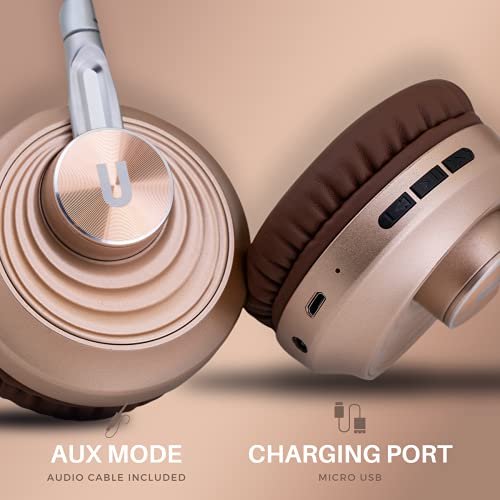 UnoSounds Auriculares Deportivos inalámbricos Bluetooth 5.0, Conector AUX de 3,5 mm, Llamadas Manos Libres, Tarjeta TF, Modelo en el oído, función de Radio (Rose Gold)