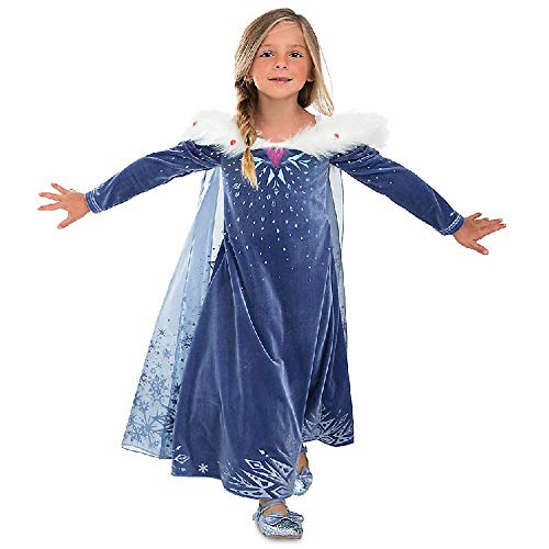 URAQT Disfraz de Elsa, Vestido de Princesa Elsa, Vestido de Copo de Nieve de Encaje Fino con Varita de Hada y Tiara de Corona, para Cumpleaños, Fiesta de Navidad de Halloween 150cm