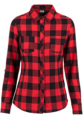 Urban Classics Damen Ladies Turnup Checked Flanell Shirt Hemd, Mehrfarbig (negro / rojo 44), XS