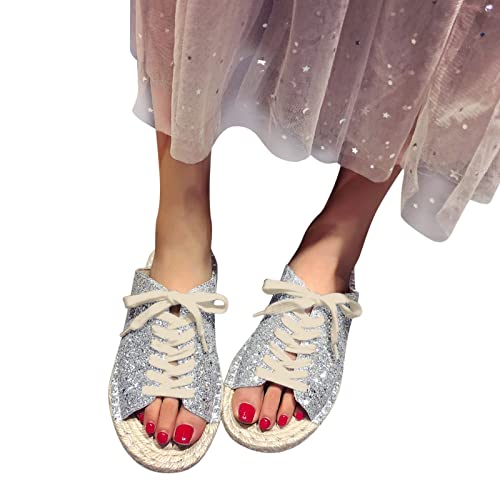 URIBAKY - Zapatillas de ocio para mujer, interiores y exteriores, transpirables, con estilo ultra-Soft Slides para playa, zapatos de tacón alto, punta cerrada, zapatos planos, plata, 37 EU