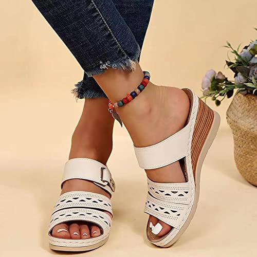 URIBAKY - Zapatos de mujer con tacón alto y punta abierta, zapatos de tacón alto, zapatillas de playa, zapatos de tacón alto, sandalias planas con punta cerrada, blanco, 39 EU