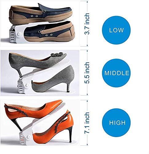 UrMsun Set de 10pcs de Organizadores Ajustables de Zapatos con Ranuras Soportes de Calzado Apilador para Zapatos Ahorro de Espacio (Blanco)