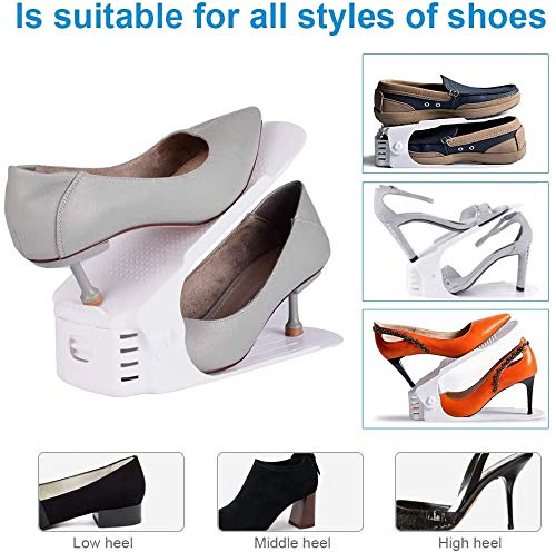UrMsun Set de 10pcs de Organizadores Ajustables de Zapatos con Ranuras Soportes de Calzado Apilador para Zapatos Ahorro de Espacio (Blanco)