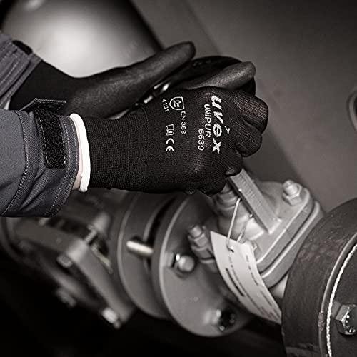 Uvex 10 pares de guantes de trabajo Unipur 6639 con recubrimiento de PU - Guantes de protección mecánica EN 388 - Talla 07/S