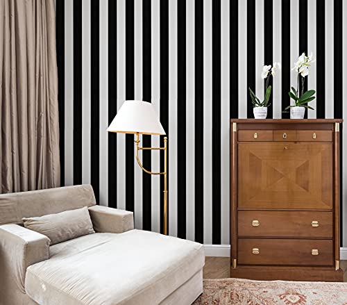 VANISA - Papel pintado con rayas blancas y negras (40 × 500 cm, autoadhesivo, papel de contacto de vinilo, autoadhesivo, autoadhesivo, para pared, sala de estar, dormitorio
