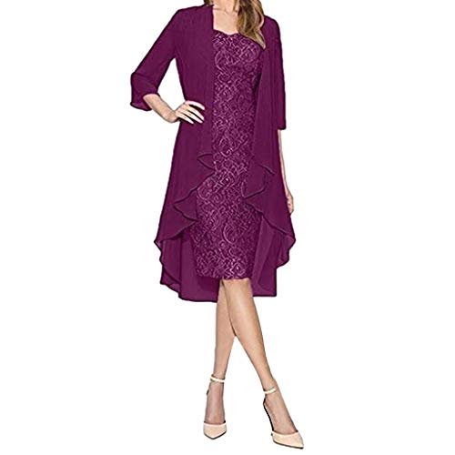 VEMOW Vestido Mujer Moda Dos Piezas Encantador Color sólido Madre deColor sólido la Novia  Cordón Vestidos OtoñO Summer(Púrpura,XL)