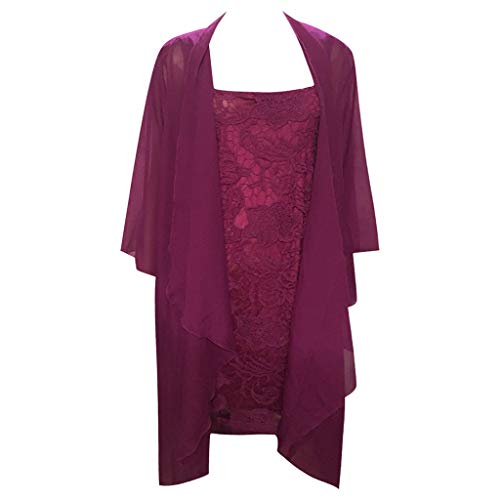 VEMOW Vestido Mujer Moda Dos Piezas Encantador Color sólido Madre deColor sólido la Novia  Cordón Vestidos OtoñO Summer(Púrpura,XL)
