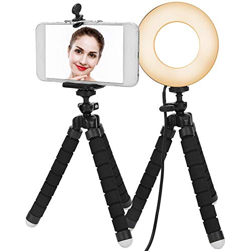 【Venta del día de la Madre】 AMONIDA Selfie Ring Light con trípode y Soporte para teléfono para fotografía de Estudio Relleno de Maquillaje y transmisión en Vivo, Maquillaje