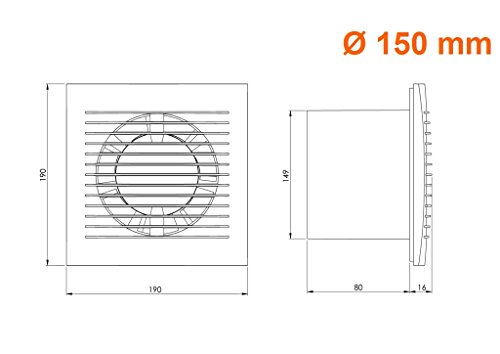 Ventilador de pared de 150 mm de diámetro para baño o cocina