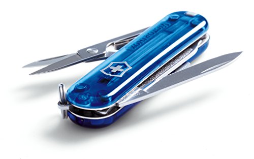 Victorinox Signature Navaja con 7 funciones, incluyendo tijera y bolígrafo, color azul transparente B1