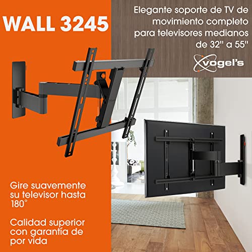 Vogel's WALL 3245 Soporte de pared para TV, Inclinable y Giratorio 180º, Para televisores de entre 32-55 pulgadas (81-140 cm), Negro, Máx. 20 kg, VESA Máx. 400x400, Certificación TÜV