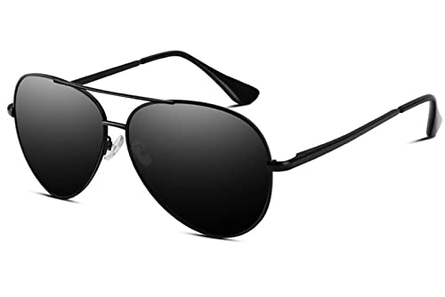 VVA Gafas de sol Hombre Polarizadas Piloto Hombres Piloto Gafas de sol Polarizadas Hombre Unisex Protección UV400 por V101(Negro/Negro)