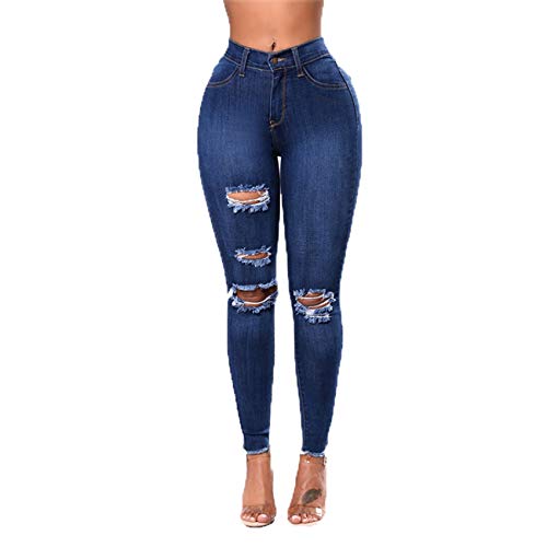 WAEKQIANG Jeans Push-Up De Cintura Alta Jeans Ajustados para Mujer Jeans Ajustados EláSticos Rasgados Sexy Retro