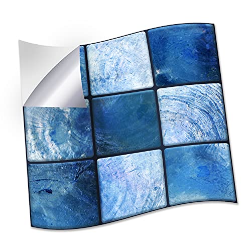 WALPLUS 15 cm (6 pulgadas) 24 piezas madre perla azul joya grande mosaico mosaico de pared adhesivo para decoración del hogar decoración Splashback para cocina baño azulejos pintura palo en la pared