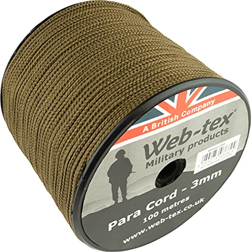 Web-tex - Rollo de cordón Paracord de 3 mm - 100 Metros - Coyote