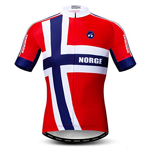 Weimostar Camisetas de Ciclismo para Hombre Camisetas de Ciclismo Camisas de Manga Corta con Cremallera Completa Ropa de Bicicleta Noruega Rojo XXL