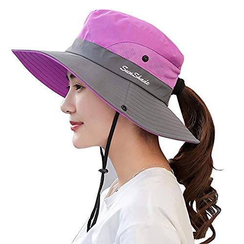 Wennmole Mujer Plegable Sombrero de Sol Gorro de Protección UV ala Ancha de Malla Sombreros de Pesca al Aire Libre (Morado)