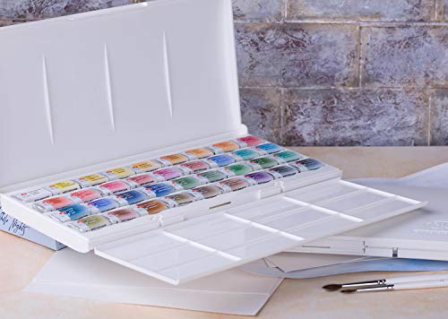 White Nights Watercolour Set de Pintura de Acuarela Sólida, 36 Colores, Blanco