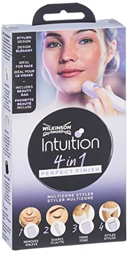 Wilkinson Sword Intuition Perfect Finish - Recortadora Eléctrica Femenina 4 en 1 para el Cuerpo, la Zona del Bikini, el Vello Facial y las Cejas Violeta